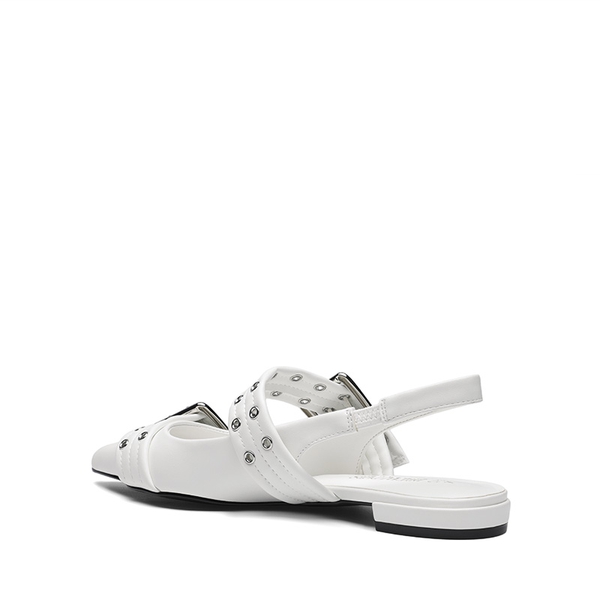 Buckle Straps Slingback Flats - WHITE - 4